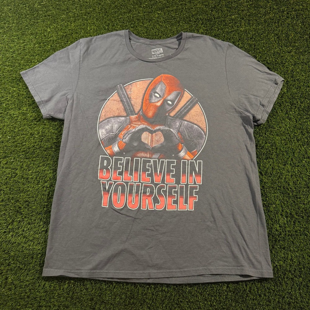 Marvel Deadpool Believe In Yourself Graphic T-Shirt Gray Mens Large